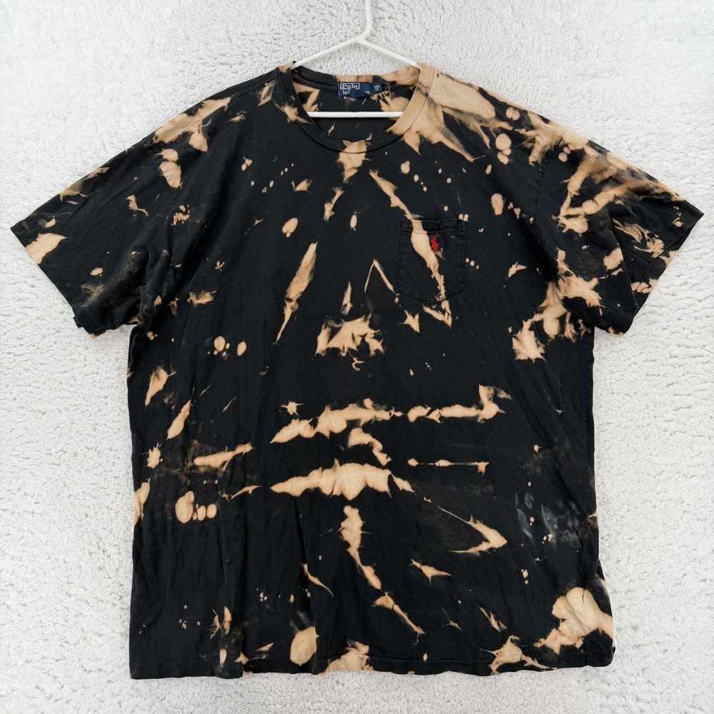 Polo Ralph Lauren Shirt Mens Big 3X Black Tie Dye Pocket Pony Logo Tee Y2K